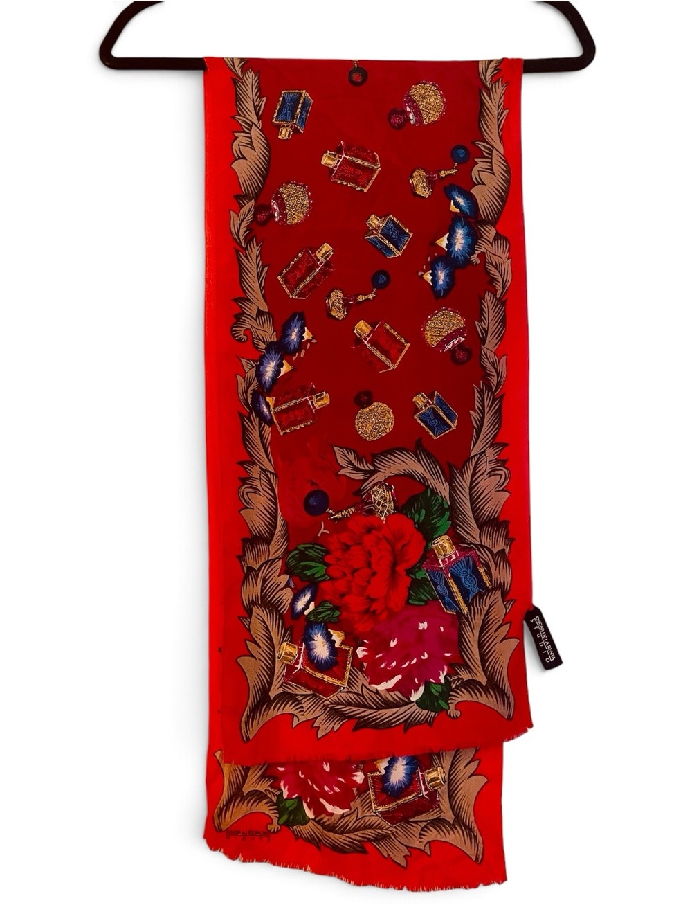Oscar de la Renta 100% Silk Red Oblong Perfume Bottle Scarf
